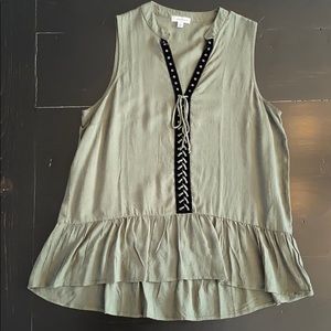 Olive high/low ruffle hem tank top